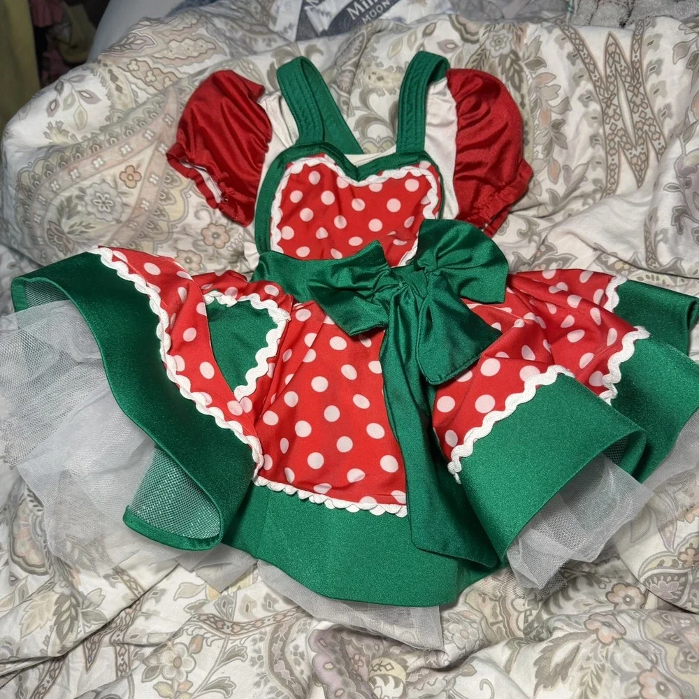 Girls Candy Cane poke dots Weissman Holiday Christmas Santa Elf Costume